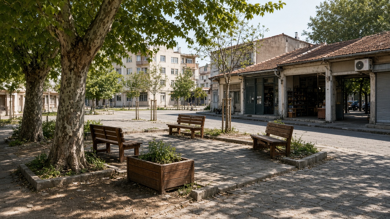 Bornova’da ağaçlı küçük bir meydan